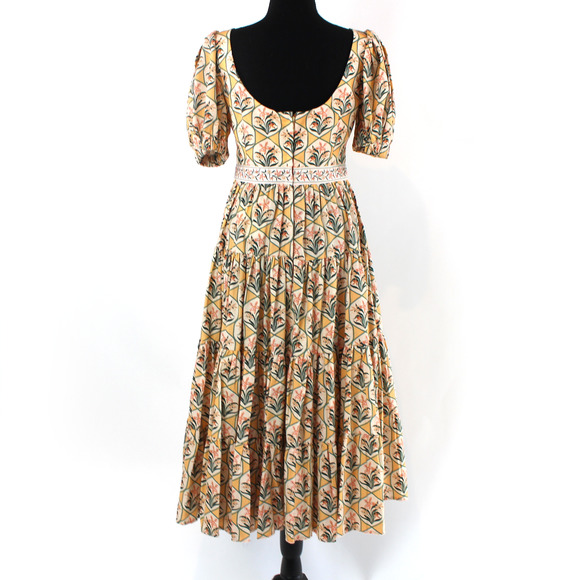 AGUA Bendita Palmera Chan Chan Miel Pink Floral Dress S NEW Short Sleeve Midi - Picture 6 of 8